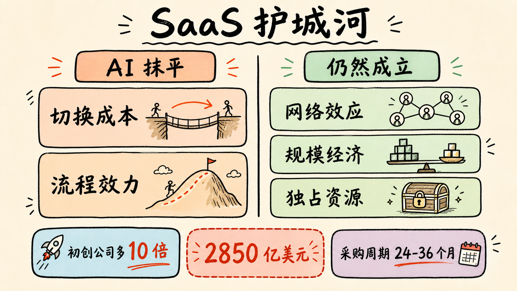 AI 抹平两种护城河，三种仍然成立